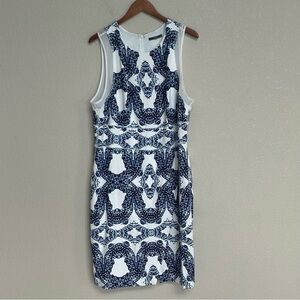 Tart Women’s 2X Sleeveless Sheath Dress Indigo‎ Print Blue White Stretch Bodycon